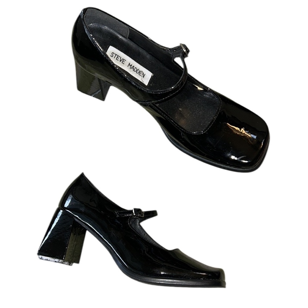 Steve Madden Black Patent Square Toe Block Heel M… - image 5